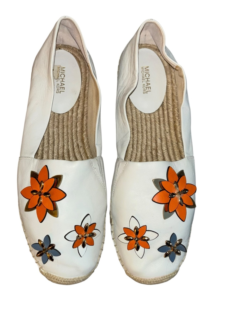 Michael Kors Heidi Leather Floral Espadrille Flats White 9.5 - Picture 2 of 11